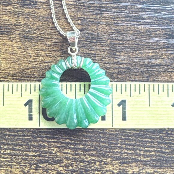 VTG Sterling Silver 925 Jade Circle Pendant Necklace  Cable Chain 18" Adjustable - Picture 12 of 14